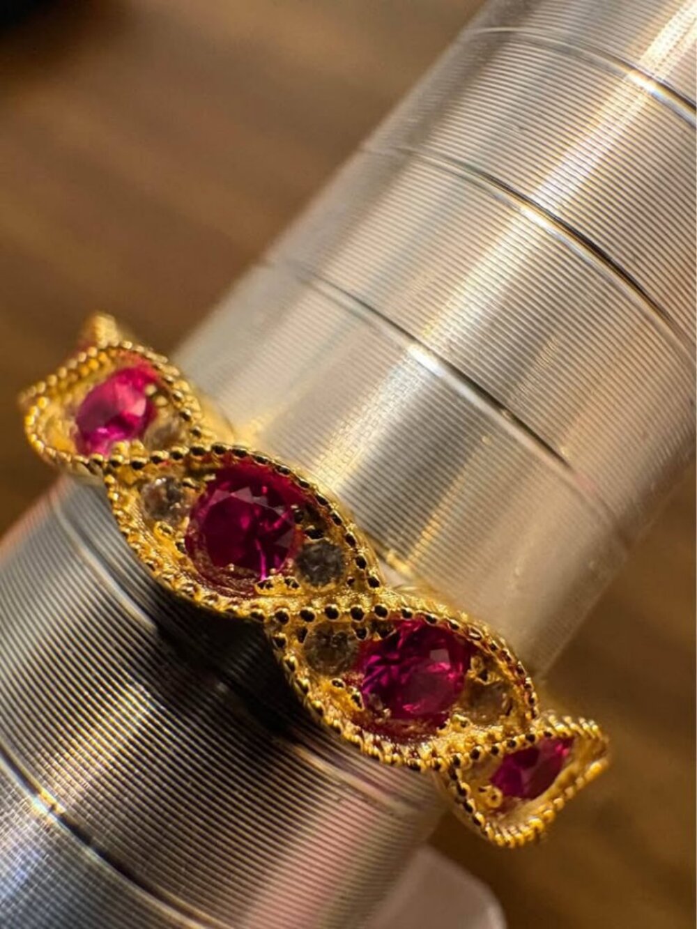 Gold-Over 925 Ruby and White Sapphire Ring Size 7